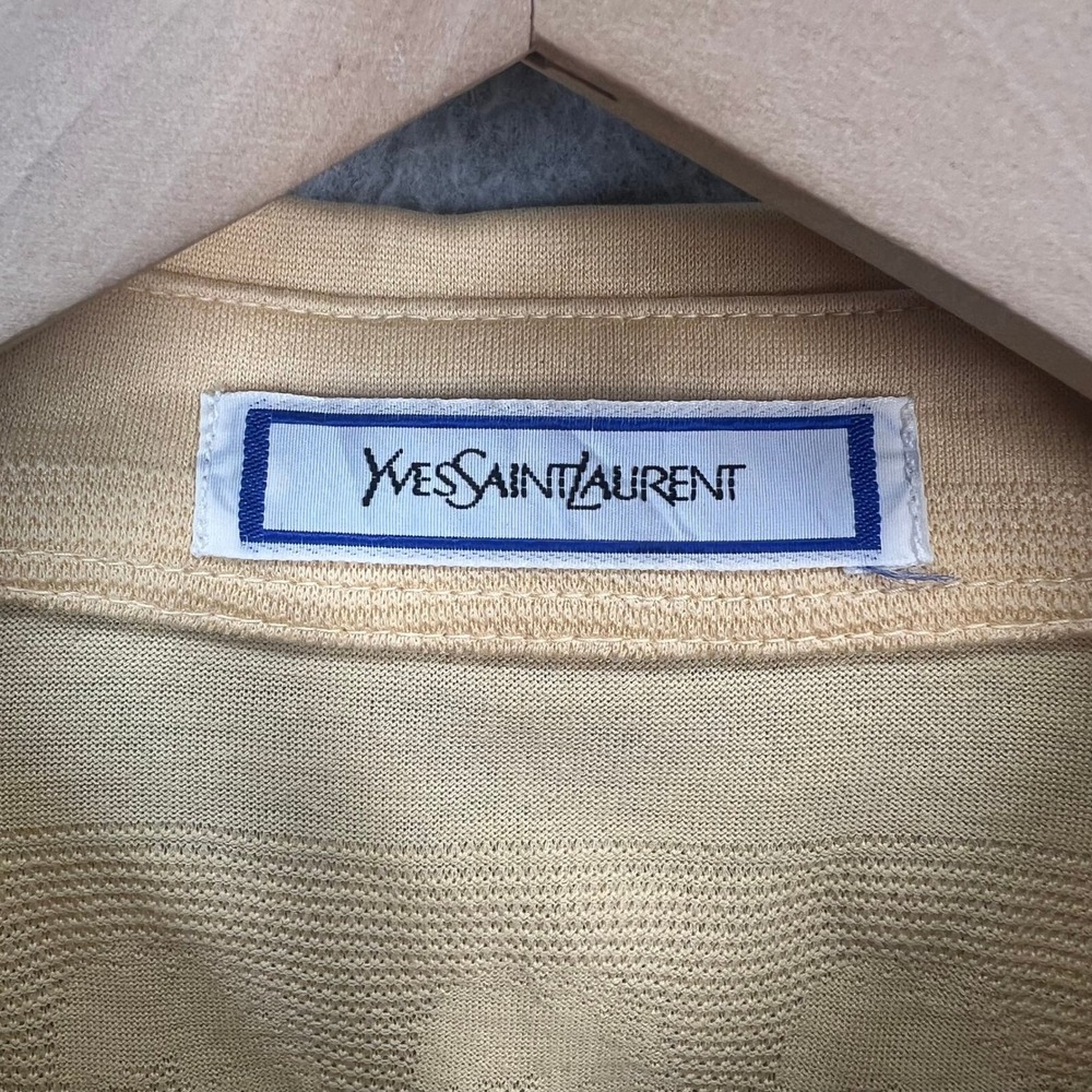YSL Yves Saint Laurent Polo Shirt Mens L Yellow Vintage 90s Knit Logo Pocket EUC - Picture 2 of 9